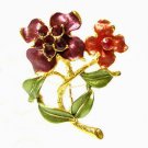 free shipping ~ P93 RED FLORAL GOLDEN PLATED RHINESTONE BROOCH