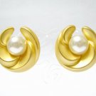 EA534 PEARL GOLDEN PLATED CLIP ON EARRINGS 1.5 in.