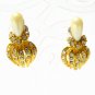 EA568 RHINESTONE PEARL GOLDEN PIERCED EARRINGS 1 in.