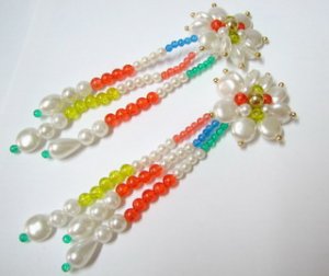 EA573 BEAUTIFUL FAUX PEARL DANGEL LONG EARRINGS 5.5 in.