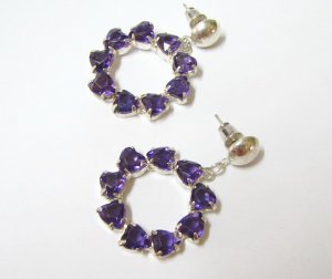 EA577 AGOGO PURPLE RHINESTONE SILVERLY EARRINGS 1.5 in.