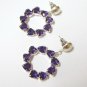 EA577 AGOGO PURPLE RHINESTONE SILVERLY EARRINGS 1.5 in.