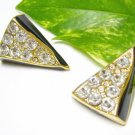 EA422 TRIANGLE RHINESTONE GOLDEN PLATED EARRING 1.5 inches