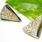 EA422 TRIANGLE RHINESTONE GOLDEN PLATED EARRING 1.5 inches