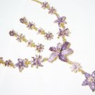 NB380G CRYSTAL RHINESTONE PURPLE FLORAL NECKLACE SET