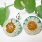 E715 CHARMING CHRYSANTHEMUM BLUE HOOK EARRINGS 1.3 in.