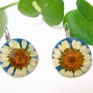 E716 CHRYSANTHEMUM BLUE HOOK EARRINGS 1.3 in.