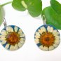 E716 CHRYSANTHEMUM BLUE HOOK EARRINGS 1.3 in.