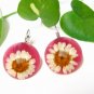 E717 CHRYSANTHEMUM PINK HOOK EARRINGS 1.3 in.