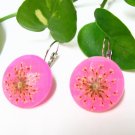 E721 FANCY PINK FLORAL HOOK EARRINGS 1.3 in.