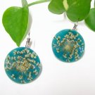 E723 UNIQUE FLORAL BLUE HOOK EARRINGS 1.3 in.