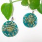 E723 UNIQUE FLORAL BLUE HOOK EARRINGS 1.3 in.