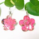 E726 GORGEOUS FLORAL LUCITE PINK HOOK EARRINGS 1.2 in.