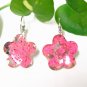 E726 GORGEOUS FLORAL LUCITE PINK HOOK EARRINGS 1.2 in.