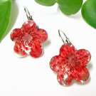 E727 BEAUTIFULFLORAL LUCITE RED HOOK EARRINGS 1.2 in.