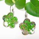E728 LUCITE CHARMING GREEN FLORAL HOOK EARRINGS 1.2 in.