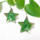 E730 CHARMING GREEN FLORAL STARS HOOK EARRINGS 1.2 in.
