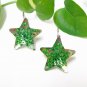 E730 CHARMING GREEN FLORAL STARS HOOK EARRINGS 1.2 in.