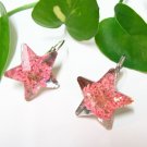E731 GORGEOUS PINK FLORAL STARS HOOK EARRINGS 1.2 in.