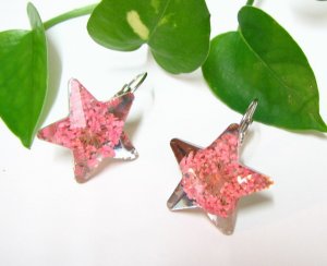 E731 GORGEOUS PINK FLORAL STARS HOOK EARRINGS 1.2 in.