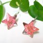 E731 GORGEOUS PINK FLORAL STARS HOOK EARRINGS 1.2 in.