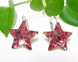 E732 GORGEOUS PURPLE FLORAL STARS HOOK EARRINGS 1.2 in.