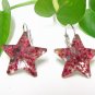 E732 GORGEOUS PURPLE FLORAL STARS HOOK EARRINGS 1.2 in.