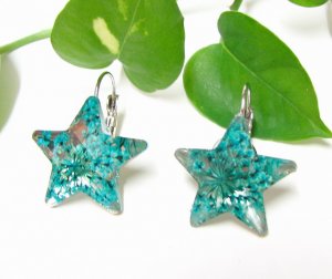 E733 CHARMING FLORAL STARS HOOK EARRINGS 1.2 in.