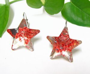 E734 FANCY FLORAL STARS HOOK EARRINGS 1.2 in.