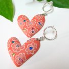 E737 FIGULINE RHINESTONE HEART *SPRING CLIP ON* EARRINGS 2 in.