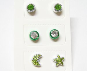 E211 MAGNETIC RHINESTONE EARRINGS *No pierced* 3 PAIRS