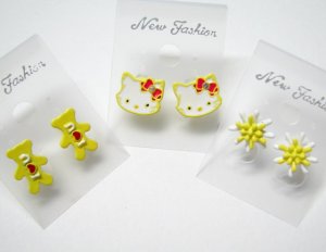 E145 CHARMING CUTE STUDS EARRINGS *3 PAIRS* SPECIAL OFFER