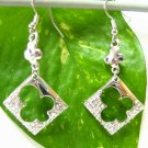E801 RHINESTONE SILVERLY DANGLE HOOK EARRINGS 5.5cm