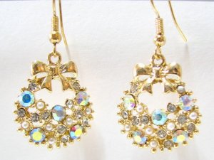 E807 SPARKLY RHINESTONE GOLDEN HOOK EARRINGS 3.2cm