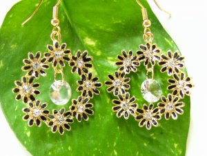 E811 CHARMING RHINESTONE GOLDEN HOOK EARRINGS 4.4cm