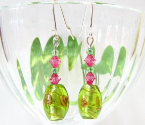 E1107 GLASS HANDMADE SILVERLY HOOK EARRINGS 5cm