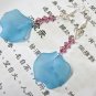 E1020 Beautiful Dangle Blue Lpomoea Nil Earrings 7cm