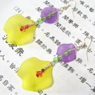 E1022 Lovely Flower Yellow Rose Dangle Earrings 7cm