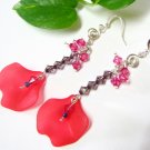 E1023 Fancy Red Lily Dangle Earrings 7cm