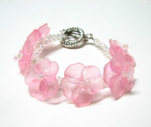 B1315 Pink Orchid Beautiful Floral Bracelet 18cm Handmade *free shipping*