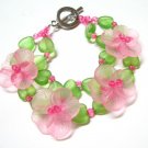 B1317 Green Heart Pink Floral Beautiful Bracelet 19cm