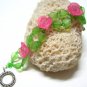 free shipping~ Handcraft B1320 Charming Pink Rose Green Heart Bracelet 18.5cm