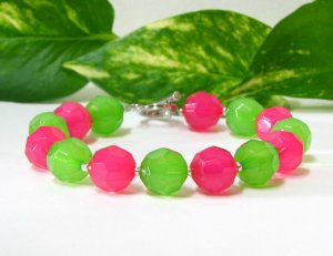 free shipping~ B1324 Fancy Pink & Green Beads Handcraft  Bracelet 21cm