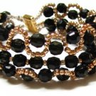 free shipping ~ B1326 Three Row Black & Golden Charming Bracelet 19cm Handcraft jewelry