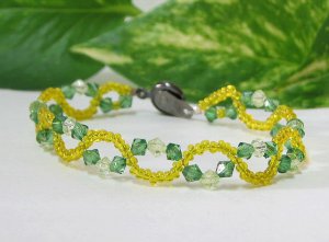 free shipping ~ B1342 Gorgeous Green & Yellow Twist Handcraft jewelry Bracelet 19cm