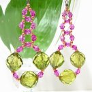 E1204 Beautiful Green & Pink Clip On Earrings 6cm *free shipping