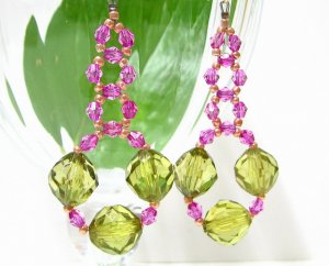 E1204 Beautiful Green & Pink Clip On Earrings 6cm *free shipping
