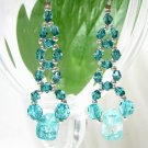 E1207 Charming Dangle Blue Glass Clip On Earring 6cm *free shipping*