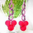 FREE SHIPPING ~E1230 Fancy Pink Dangle Clip On Earrings 7cm