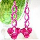 ~ FREE SHIPPING ~E1238 Glamorous Pink Dangle Clip On Earrings 7cm